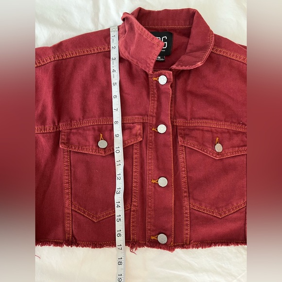 Red Cropped Denim Jacket - Picture 5 of 6
